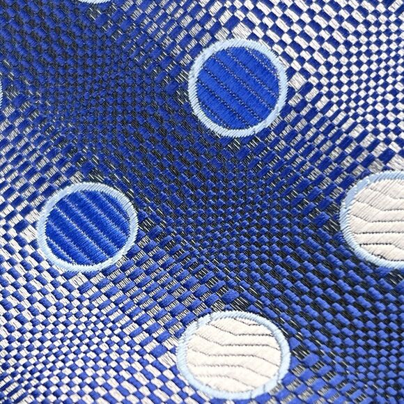 Hi-Tie Men’s 100% Silk Tie Handkerchief Set Geometric Blue Silver Wedding‎ Prom - Picture 3 of 11